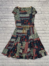 Lauren Ralph Lauren Dress M Fit & Flare Patchwork Faux Suede Trim Fall Stretchy