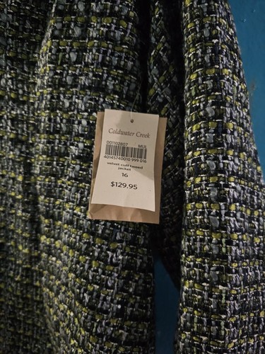 Coldwater Creek womens Sz 16 velvet cuff tweed suit jacket green blue GrannyCore - Picture 2 of 2
