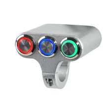 7/8" 12V 22mm 10A Motorcycle On/Off Switches Silver Tri-Color