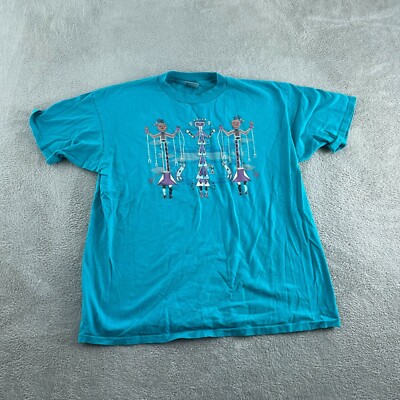 Vintage Oneita Power-T XL Turquoise Graphic Tee 100% Cotton Pre-Shrunk 5308