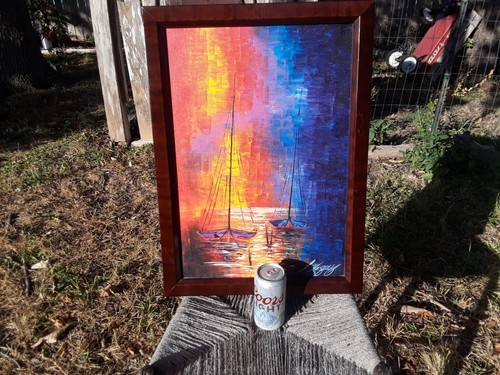 "Original Leo Vasquez Gemälde Belize Segelboote 20"" x 14" - Bild 16 von 16