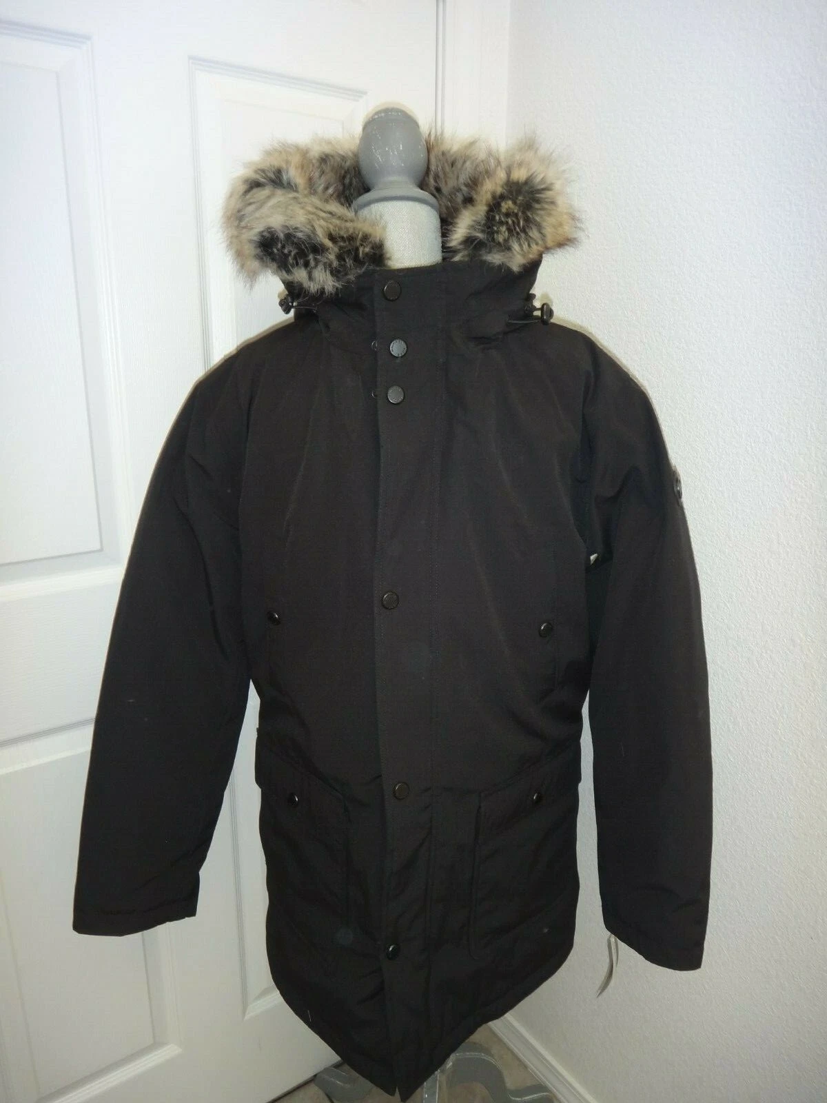 Giacca invernale MICHAEL KORS da uomo bavaglino snorkel parka nera con cappuccio in pelliccia sintetica taglia M