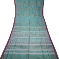 Namaste Vintage Teal Sarees 100% Pure Silk Printed Indian Sari 6YD Craft Fabric