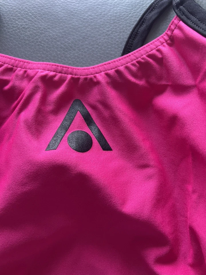 NUEVO CON ETIQUETAS TRAJE DE BAÑO AQUASPERE SWIM ESSENTIALS ESPALDA ANCHA PARA MUJER - TALLA 30 EE. UU. - ROSA/AMARILLO Foto 3 de 4