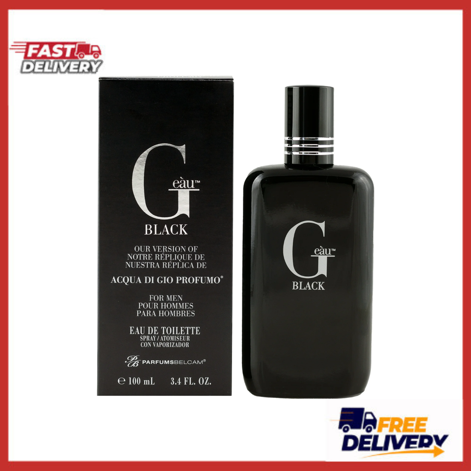 Parfums Belcam Geàu Black for Men Eau De Toilette Spray, Aqueous Scent