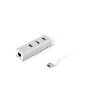 Macally U3HUBGBA, USB3 3-Port Hub & Gigabit Ethernet Adapter, Alu