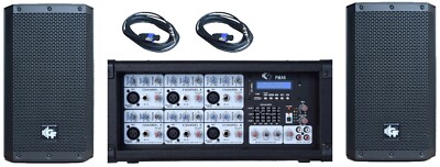 PA System with 500w Powered 6 Channel Mixer/ Two 10'' Passive speakers/ Cables