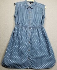 Forever 21 Shirt Dress Women’s Large L Blue White Polka Dots Sleeveless Cotton
