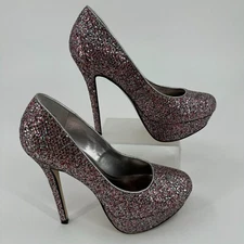 Bakers Melinasg WOMENS Pink Glitter Slip On Platform Stilettos 5" Heels SIZE 6