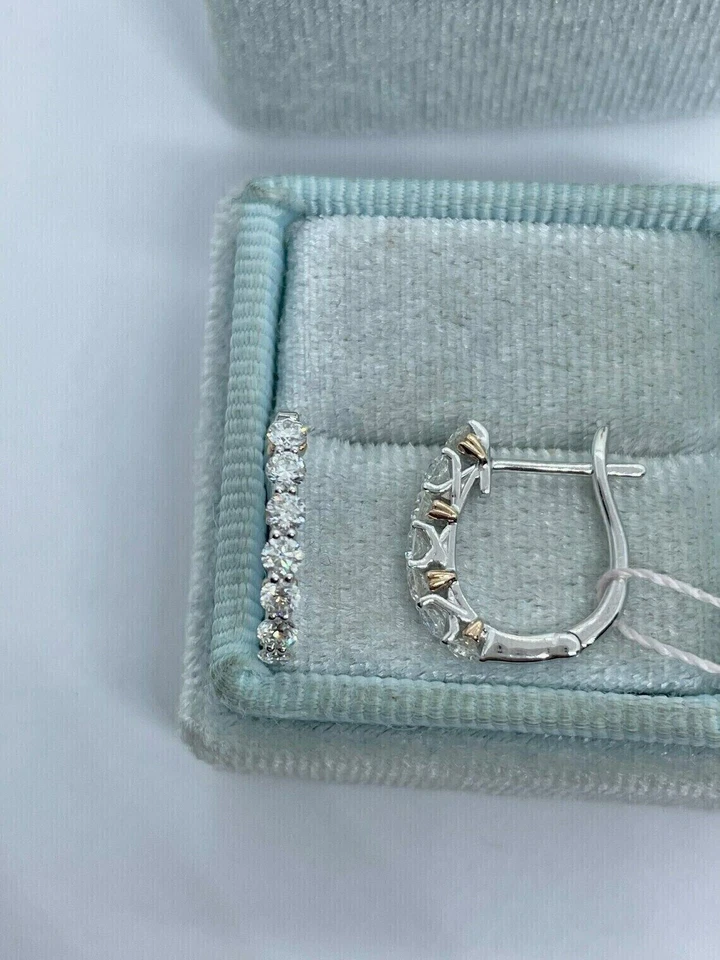 1.00Ct Round Natural GH/SI Diamond Huggie Hoop Women's Earrings 14k White Gold - Image 4 of 4