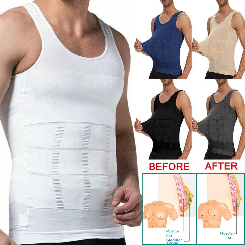 MENS SLIMMING BODY SHAPER BELLY CHEST COMPRESSION VEST GIRDLE SHIRTS