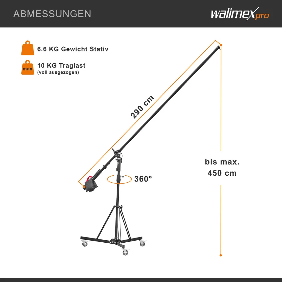 Walimex pro Galgenstativ Rollstativ Filmset Stativ 140-450cm Kamera Foto Tripod - Bild 4 von 4
