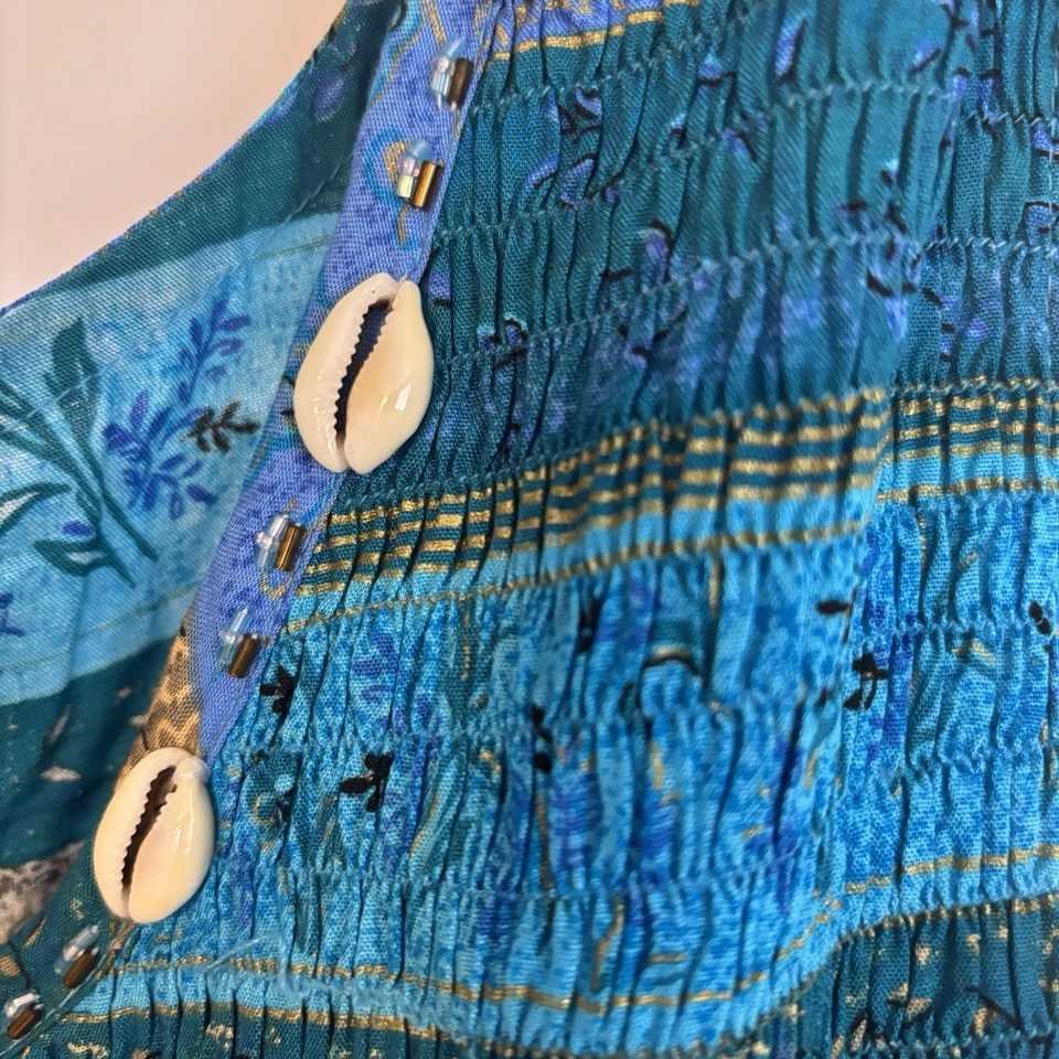 Vestido Maxi Sol Feminino Vintage R&K Originals Tamanho 18 Praia Conchas Havaianas Azul - Imagem 4 de 4