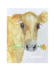 Aceo By Kenna Original Hand Painted Watercolour Cow  by Kenna 2.5” X 3.5”