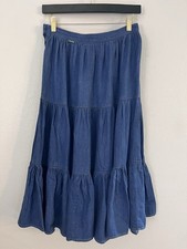 Gene Ewing Bis Vintage Blue Denim Jean Layered Long Peasant Skirt Size 6