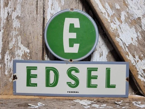 VINTAGE EDSEL PORCELAIN SIGN OLD AUTOMOBILE DEALER SALES SERVICE CAR AUTO GARAGE