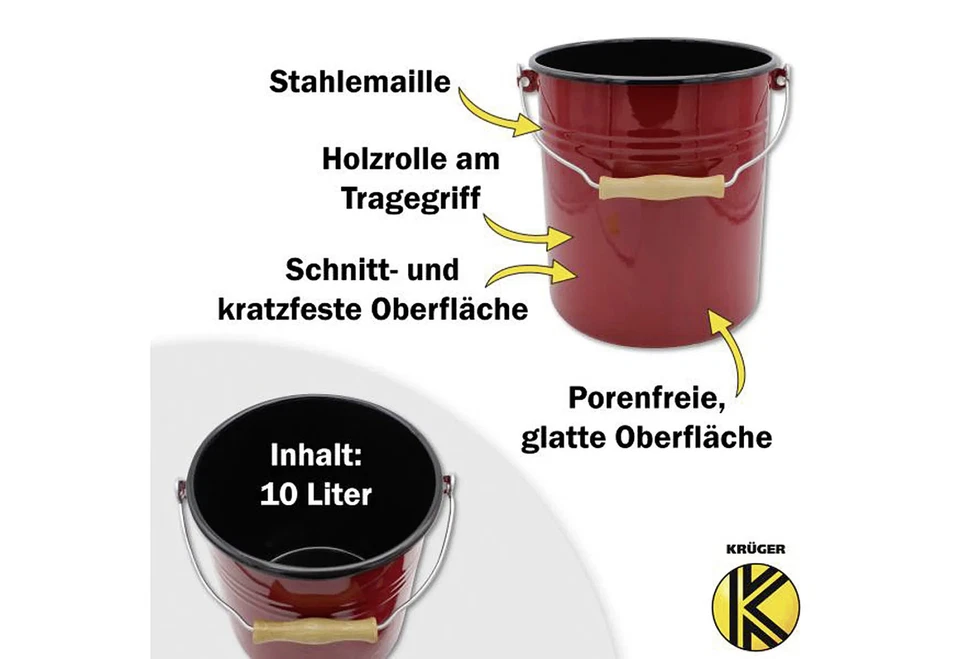 Emaille Mülleimer mit Deckel 10L rot, rund, Stahl, Holzgriff, Modell M10R - Bild 3 von 3