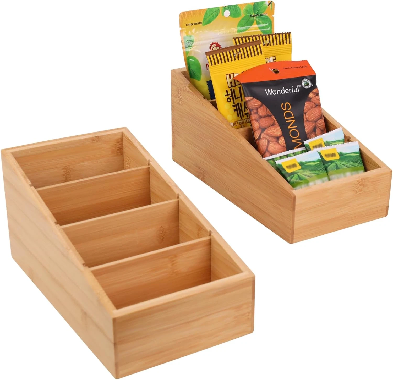 HTB 4-Section Snack Organizer with Removable Dividers for Kitchen, Cabinet, Offi