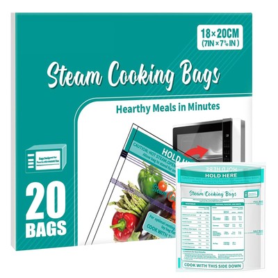 Microwave Steamer Bags 20×Zipper Steam Cooking Bags for Fresh Vegetables Pota...