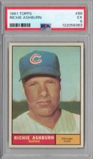 1961 Topps, #88, HOFer Richie Ashburn, Chicago Cubs, PSA 5, EX