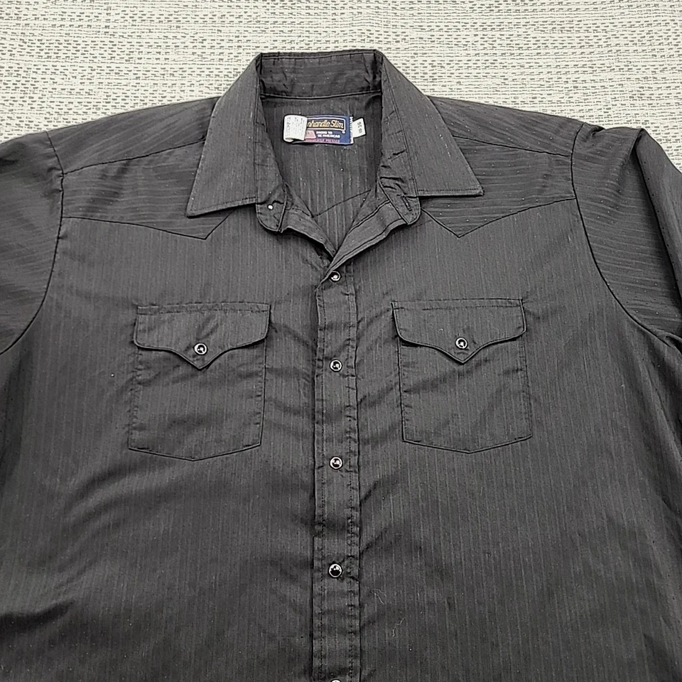 Camisa a Presión De Colección Panhandle Ajustada Perla 18-36 Rayas Negras Hecha en el Oeste de EE. UU. Vaquero Foto 4 de 4