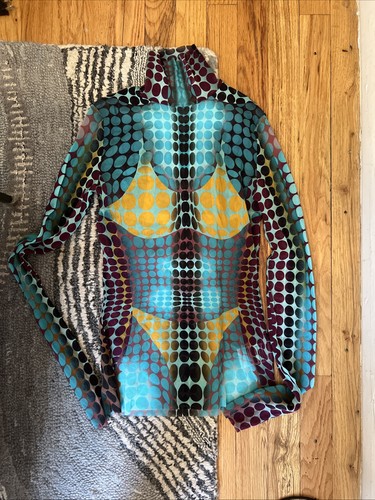 Vtg NWT JEAN PAUL GAULTIER REISSUE BLUE CYBER PRINT MESH TOP Medium