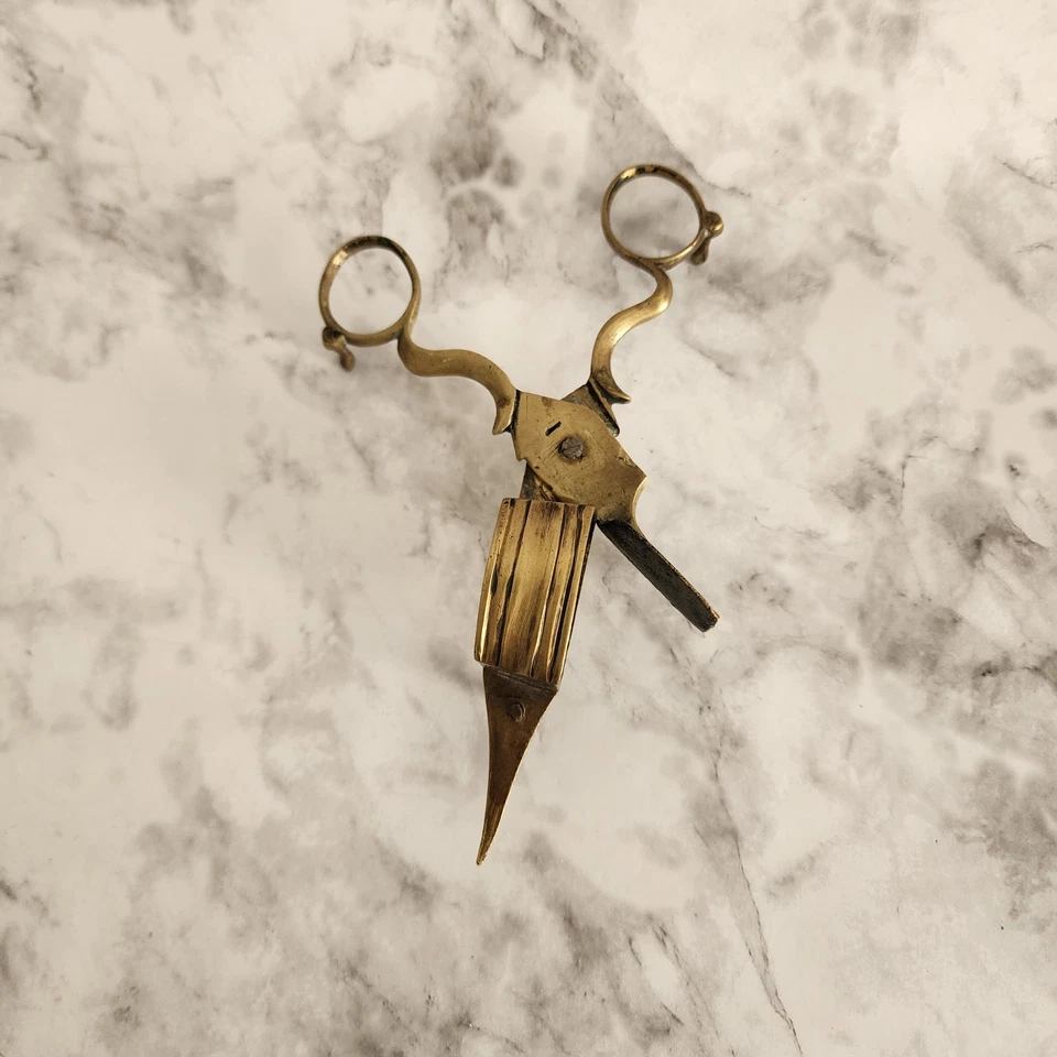 Vintage Scissor Candle Snuffer Wick Cutter-Brass with 3 Leg Stand - Image 3 of 4