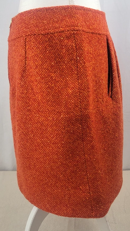 Sara Campbell Wool Blend Bouclé Tweed Skirt Orange Textured Lined Women’s 6 Fall Foto 2 de 4