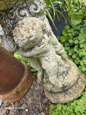 Urn Vase Planter Garden Decor  Cherub Figures Weathered Stone Age Related Wear