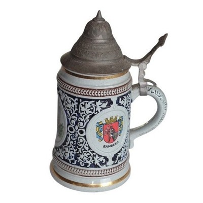Vintage German Beer Stein Bamberg Bavaria Kaiserdom Ceramic Pewter Lid 0.5L Mug