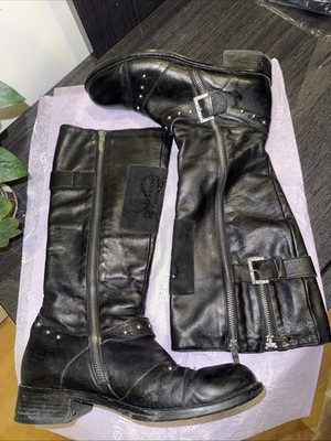 Women's Old MASSIMO SANTINI Black Studded Double Zipper Boots SIZE 37 Italy