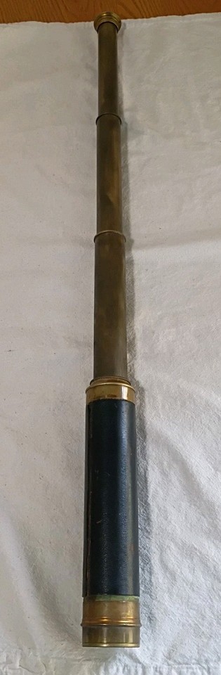 Antique 3 Draw Maritime Telescope/Sightglass. Brass W Leather 1800's B35