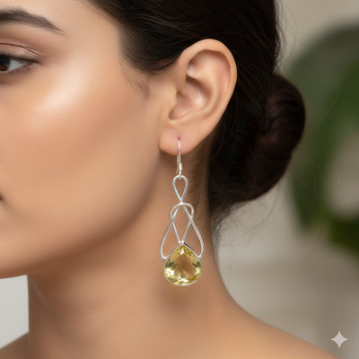 Sun-Kissed Citrine Artisan Earrings - Large 2.2'' Ethnic Sterling Silver Drops v4
