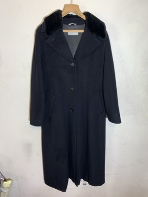 Max Mara full length black coat with fur collar
