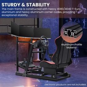 Minneer Aluminum Racing Sim Cockpit with Seat & Three Monitor Stand Fit Logitech