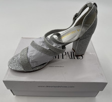 Dream Pairs Chunk Heel Shoes Womens 7 Silver Glitter Pumps Open Toe Party NEW