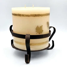 Hermitage Pottery 3 Wick 6 X 6 Stenciled Pillar Candle and Metal Holder 5 LBs