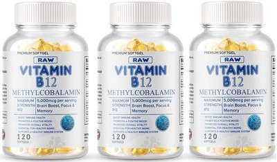 360 Vitamin B12 Methylcobalamin 5000mcg Softgels High Potency Brain Support USA