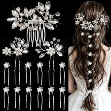 13PCS Bridal Hair Bobby Pins Comb Accessories Set Wedding Rhinestone Silver