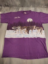 Vintage Howling Wolf Moon Double-Sided Shirt Mens Large Nature Wild Animal 90s