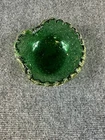 Vintage Green Art Glass Bowl 5” Bubble Design Ruffled Edge Murano Style Decor