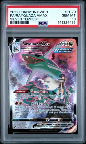 2022 POKEMON SWORD & SHIELD SILVER TEMPEST #TG20 FULL ART/RAYQUAZA VMAX PSA 10