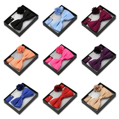 Herren Fliege Einstecktuch Anstecknadel Hochzeit Bräutigam formell Set mit Box - Bild 1 von 4