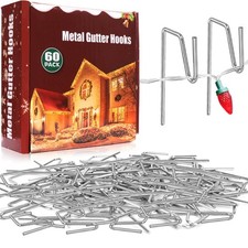 60 Metal Gutter Hooks - Weatherproof Christmas Light Clips for Outdoor Holida...