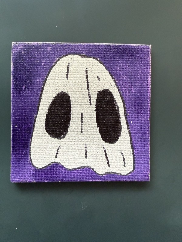 Small Magnet Cartoon Ghost Halloween Mini Painting on Canvas Single Piece