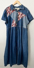 Vtg Bobbie Brooks Dress Denim Maxi Patchwork Cottagecore Granny 80s 90 22W 24W