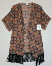 LuLaRoe Monroe Kimono Size Small Multi-Color Geometric Pattern Fringe NWT ZQ 
