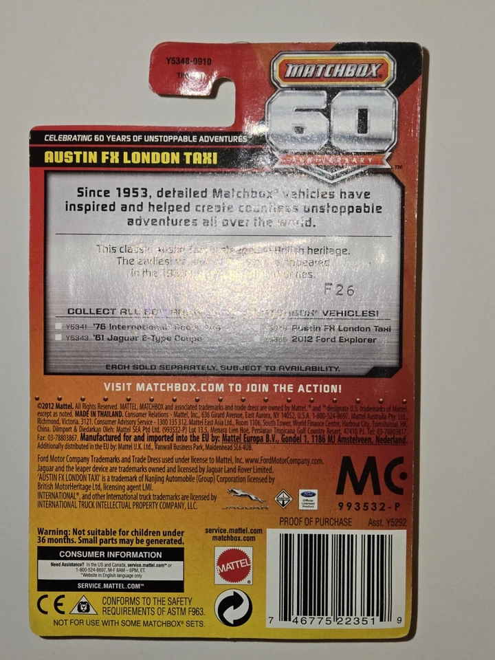 2012 Matchbox Superfast 60th Ann. Austin FX London Taxi On Card - Image 2 of 2