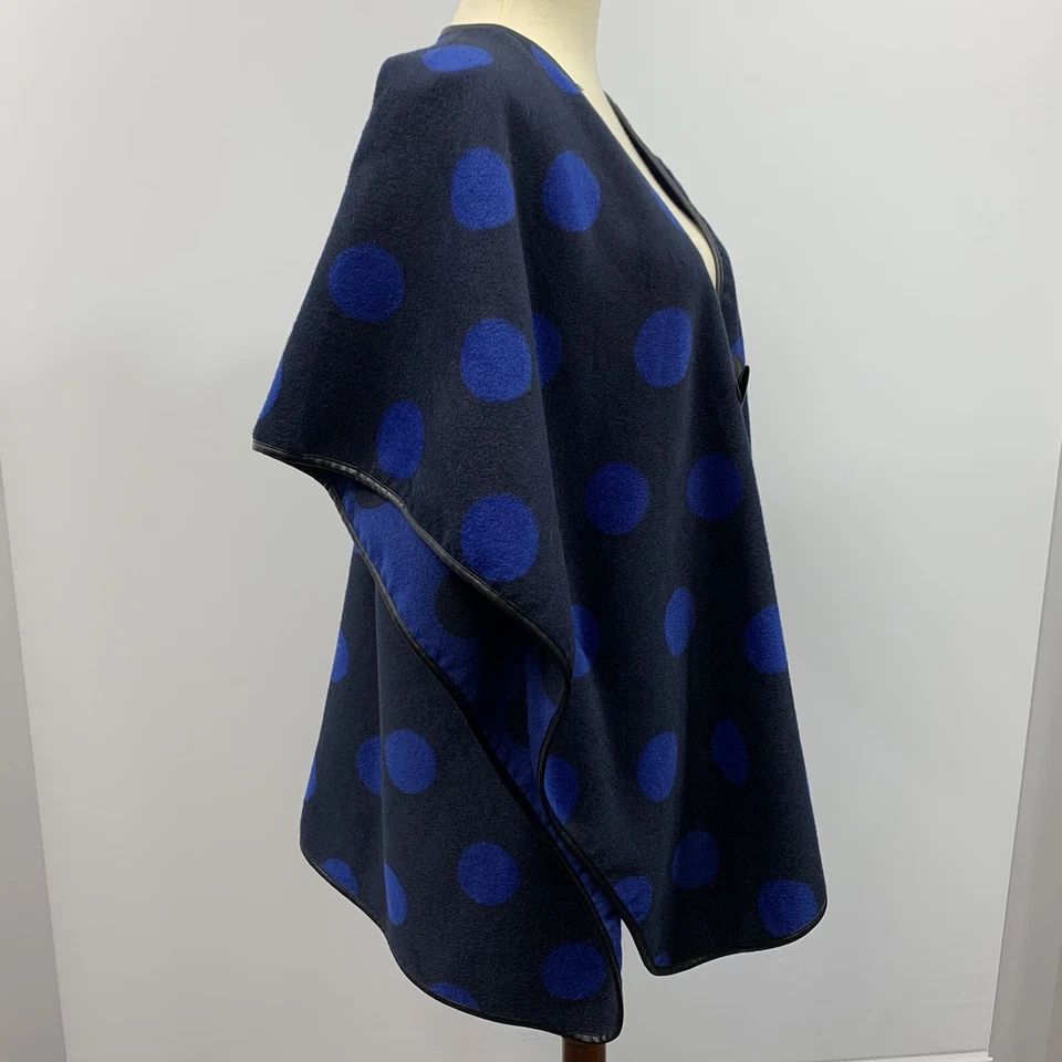 No Brand Name Poncho multi blue polka dot faux leather trim front clasp  No Size - Image 4 of 4
