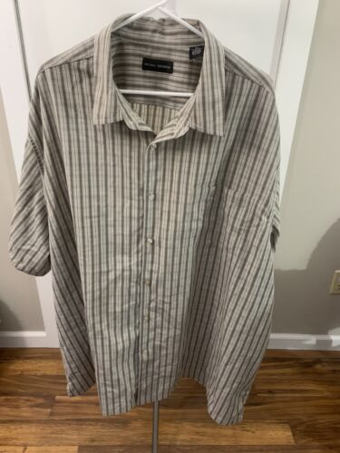Mens Shirt Sz 4XL Big Button Front Short Sleeved Checked Michael Brandon Brown